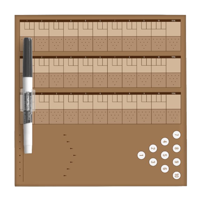 Bowling Scoreboard 3 games w/ Pins & Lane Diagram Dry Erase Board (Front)