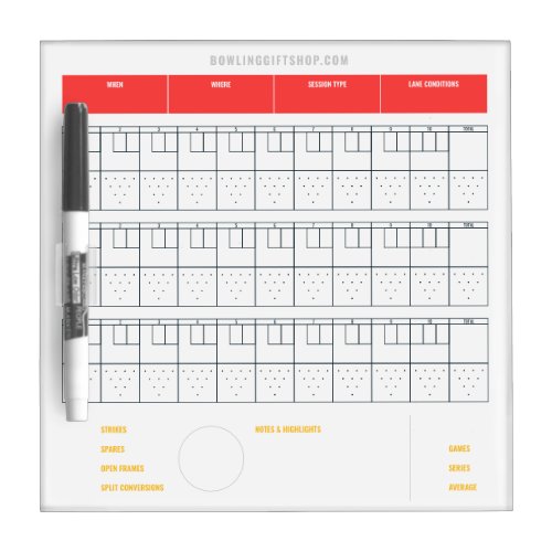 Bowling Scoreboard  3 games with pins Dry Erase Board