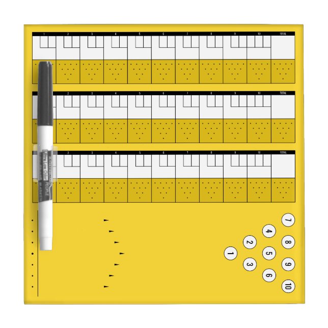 Bowling Scoreboard & Pin Diagrams | Black & Gold Dry Erase Board (Front)