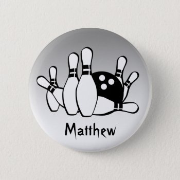 Bowling Silver And Black Button by Bebops at Zazzle