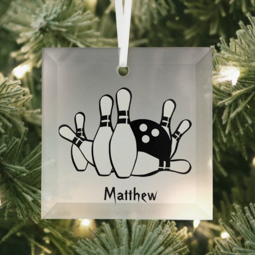 Bowling Silver and Black Sports Beveled  Glass Ornament
