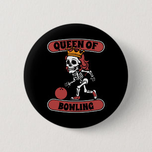 Bowling Skeleton Team League - Alley Bowler Queen  Button