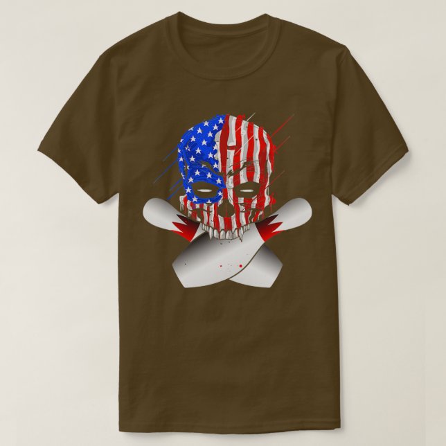 Bowling Skulls American Flag Skull T T-Shirt (Design Front)