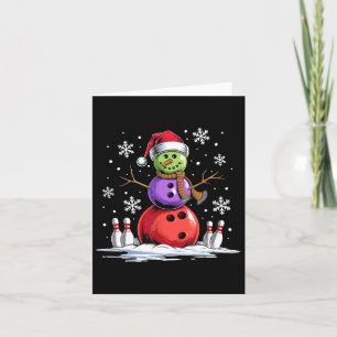Bowling Snowman Bowling Player Santa Hat Christmas Card