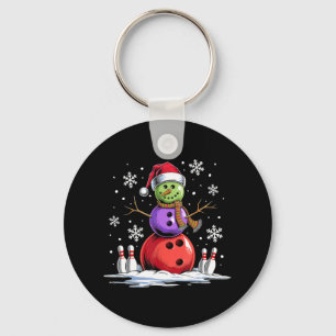 Bowling Snowman Bowling Player Santa Hat Christmas Keychain