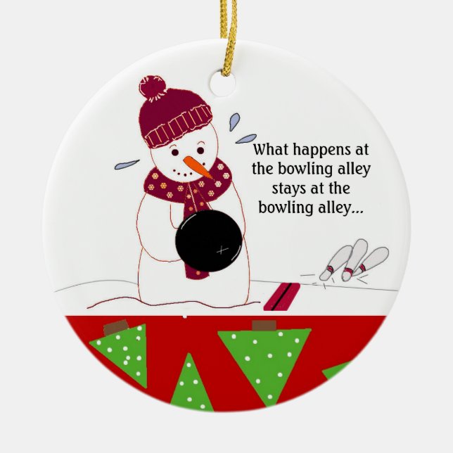 Bowling Snowman Ceramic Ornament (Front)
