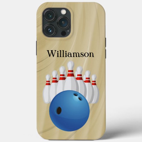 Bowling Sport Ball and Pins personalize with name iPhone 13 Pro Max Case