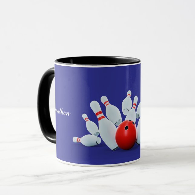 Bowling sport Ball and Pins strike! Mug (Front Left)