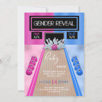 Bowling Sport Blue and Pink Gender Reveal Party Invitation