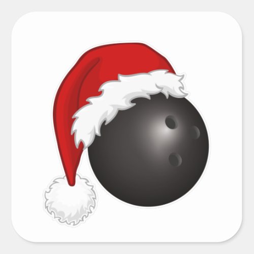 Bowling Sport fans Santa hat Christmas Xmas Square Sticker