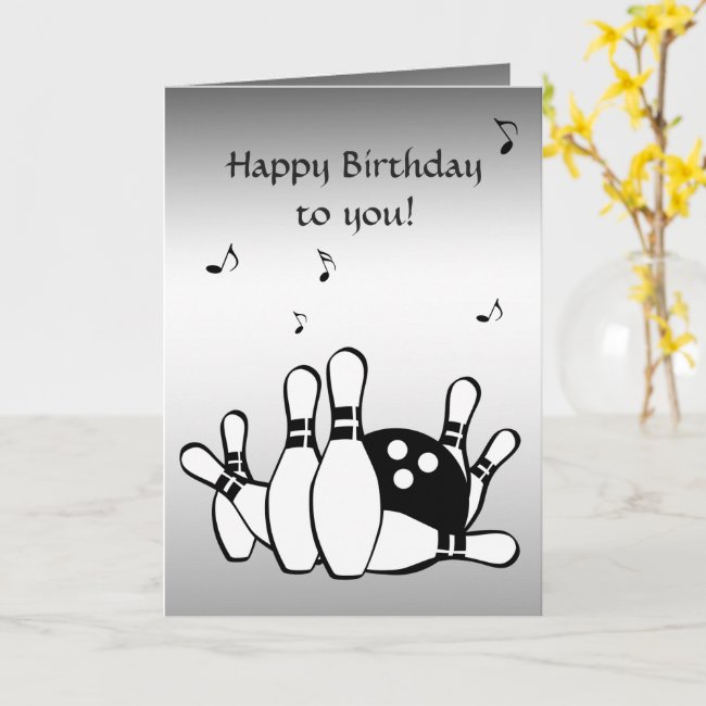 Bowling Sports Black and Silver Birthday Card