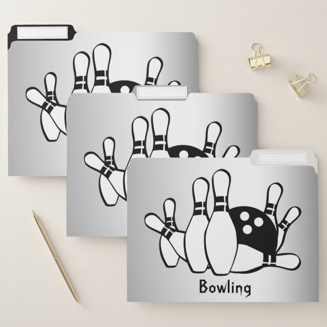 Bowling Sports Black and Silver File Folder Set