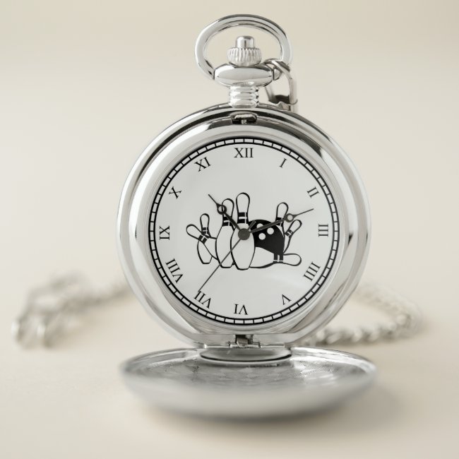 Bowling Sports Black and White Pocket Watch