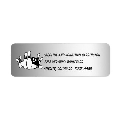 Bowling Sports Silver Black Return Address Label