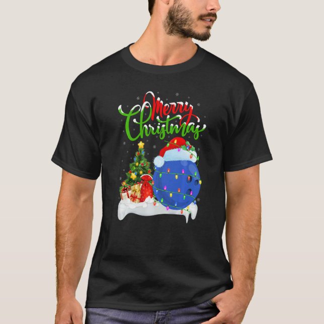 Bowling Sports  Xmas Decoration Santa Bowling Chri T-Shirt (Front)