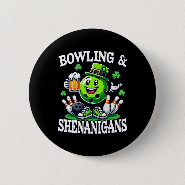 Bowling St Patrick's Day Shenanigans Bowler Funny  Button (Front)