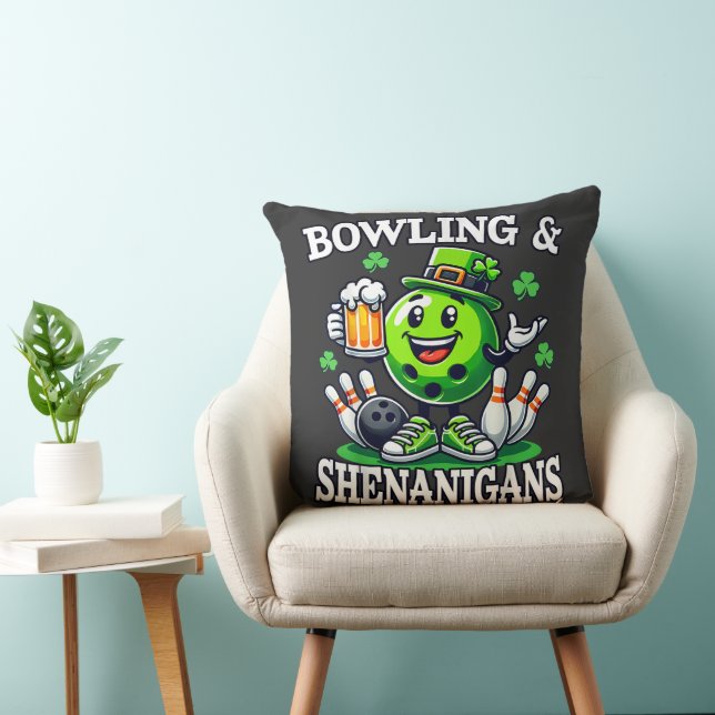 Bowling St Patrick's Day Shenanigans Throw Pillow (Chair)