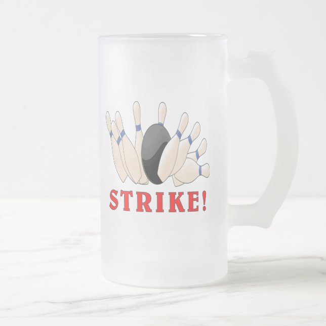 Bowling: Strike! Frosted Glass Beer Mug (Right)