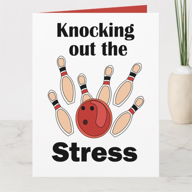 Bowling Strike Knocking Out Stress Bowling Party Card (Front)