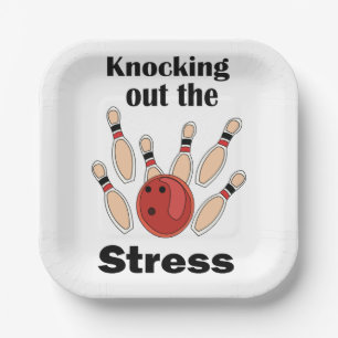 Bowling Strike Knocking Out Stress Bowling Party Paper Plates