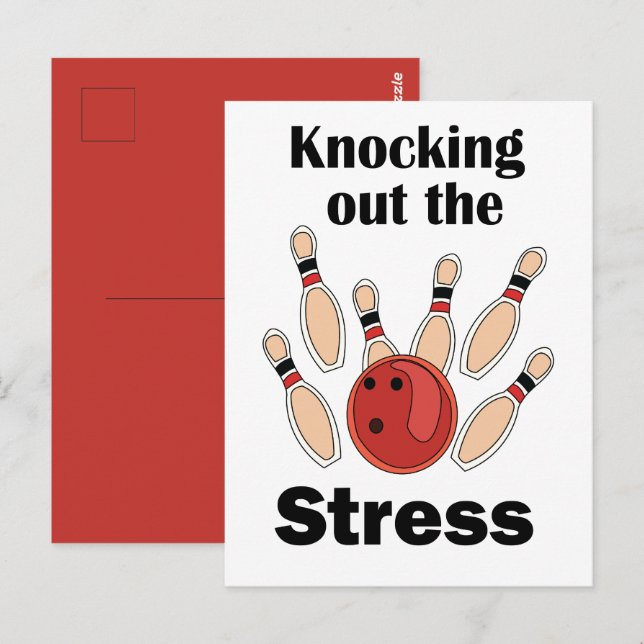 Bowling Strike Knocking Out Stress Bowling Party Postcard (Front/Back)