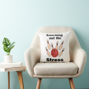 Bowling Strike Knocking Out Stress Bowling Party Throw Pillow