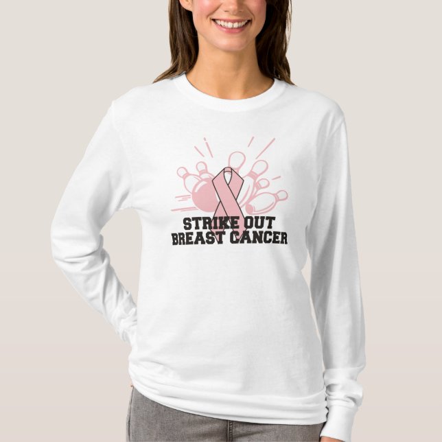 Bowling Strike Out Breast Cancer T-Shirt (Front)