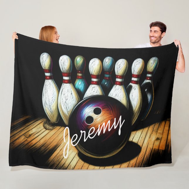 Bowling Strike Personalized Name Fun Fleece Blanket (In Situ)