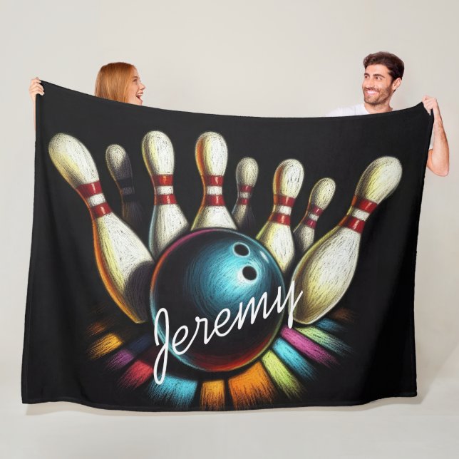 Bowling Strike Personalized Name Fun Fleece Blanket (In Situ)