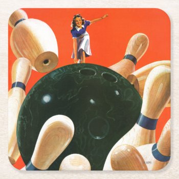 Bowling Strike Square Paper Coaster by PostSports at Zazzle