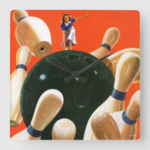 Bowling Strike Square Wall Clock