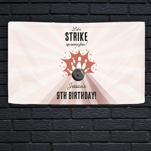 Bowling Strike Up Some Fun Birthday Rose Gold Girl Banner