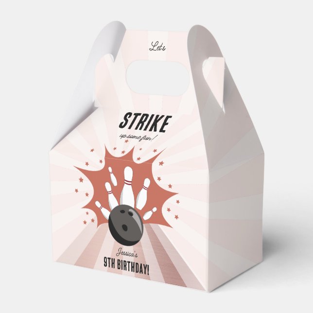 Bowling Strike Up Some Fun Birthday Rose Gold Girl Favor Boxes (Front Side)