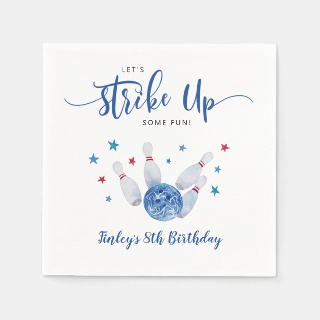 Bowling Strike Up Some Fun Boy Birthday Napkins (Front)