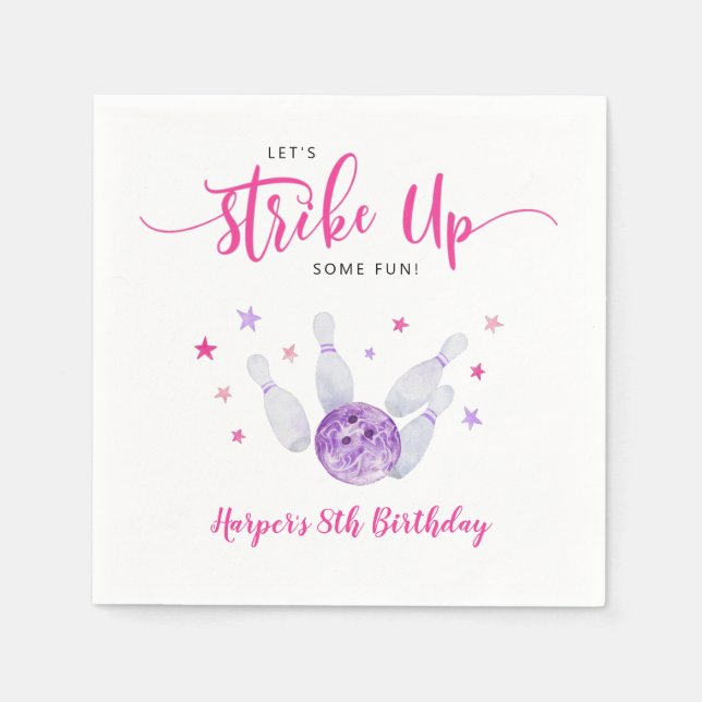 Bowling Strike Up Some Fun Girl Birthday Napkins (Front)