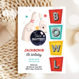 Bowling Strike Up Some Fun Retro Boy Girl Birthday Invitation