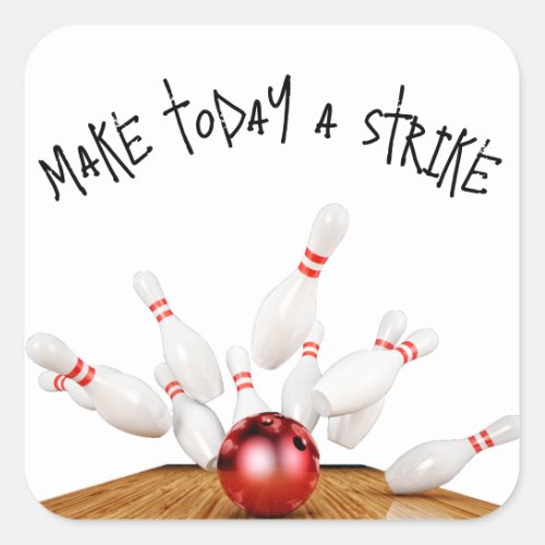 Bowling Strike with Quote Square Sticker