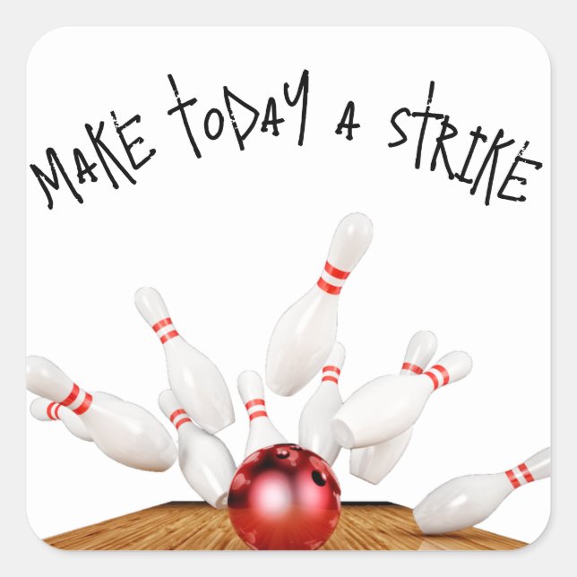 Bowling Strike with Quote Square Sticker (Front)