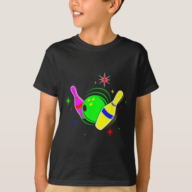 Bowling T Shirt 80s Retro Neon Sign Strike Bowling (Front)