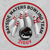 Bowling Team Logo Black Red Funny Bowling Pins Pat