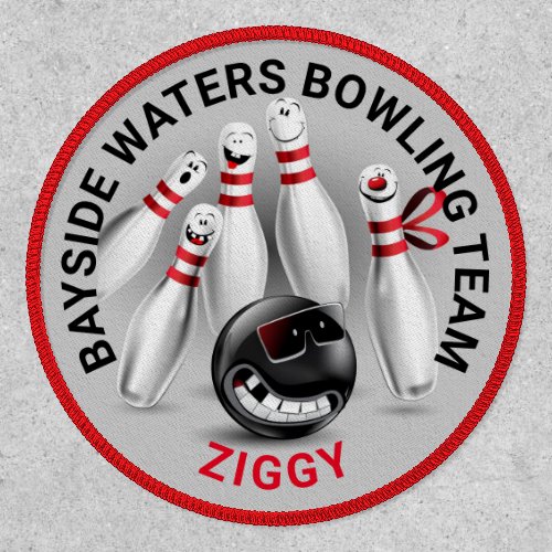 Bowling Team Logo Black Red Funny Bowling Pins Pat Patch