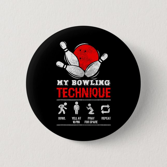 Bowling Technique Bowl League Member Men's Black M Button (Front)