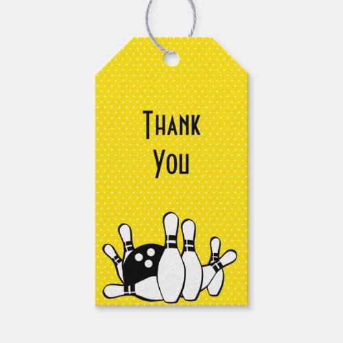 Bowling Theme Thank You With Polka Dots Gift Tags