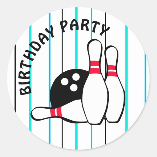 Bowling Themed Birthday Party Classic Round Sticker