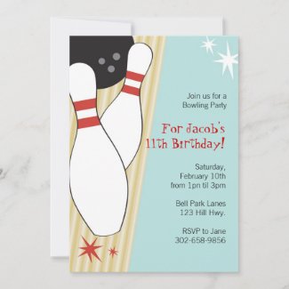 Bowling Themed Birthday Party Invitations