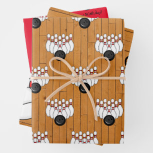 Bowling Themed Birthday Personalized Wrapping Paper Sheets