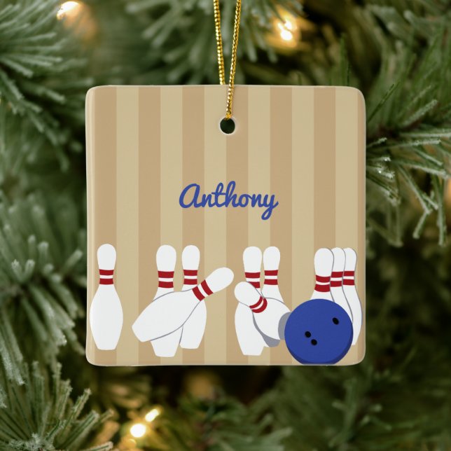 Bowling Themed Personalized Photo Ceramic Ornament (Tree)