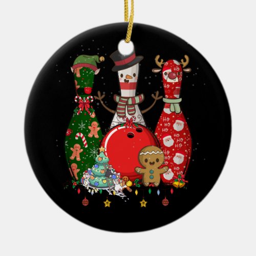 Bowling Three Pins Merry Christmas For Bowler Sant Ceramic Ornament