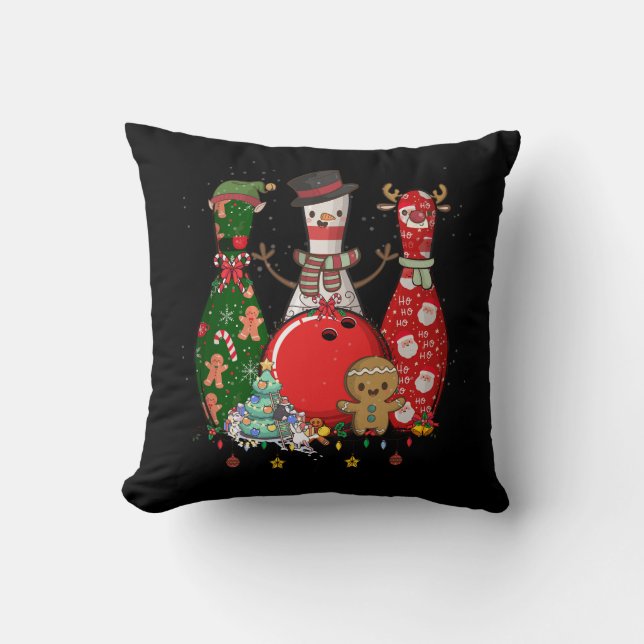 Bowling Three Pins Merry Christmas For Bowler Sant Throw Pillow (Front)