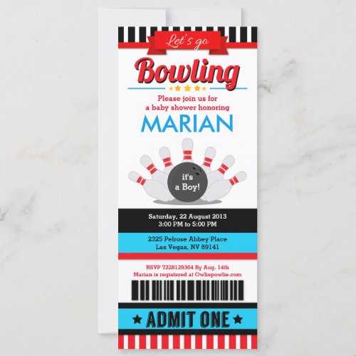 Bowling Ticket Pass Baby Shower Invitation